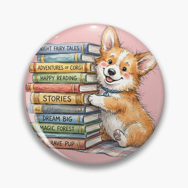 Item preview, Cute Watercolor Corgi Puppy with Stack of Books Art designed and sold by BreezifyDesignStudio.