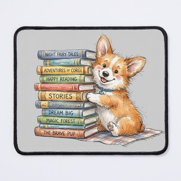 Item preview, Cute Watercolor Corgi Puppy with Stack of Books Art designed and sold by BreezifyDesignStudio.