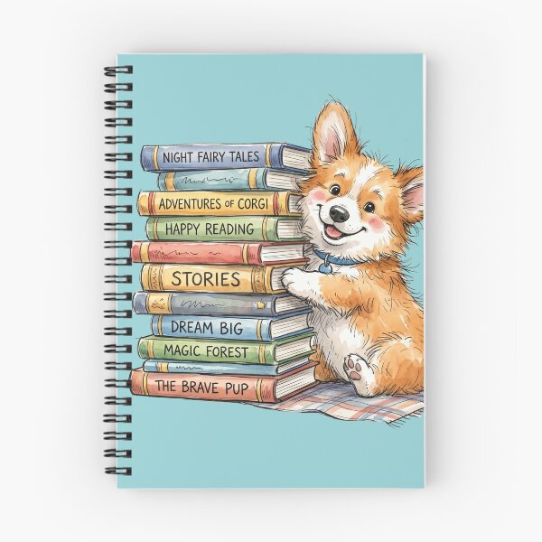 Item preview, Cute Watercolor Corgi Puppy with Stack of Books Art designed and sold by BreezifyDesignStudio.