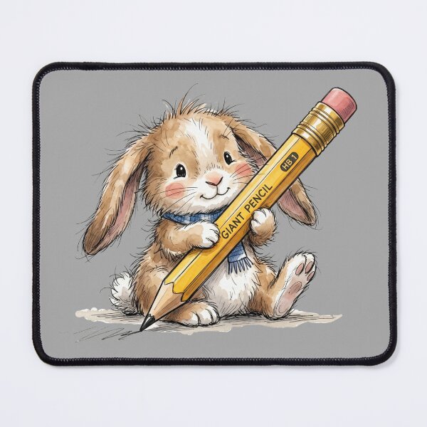 Item preview, Cute Watercolor Bunny Rabbit holding Giant Pencil Art designed and sold by BreezifyDesignStudio.
