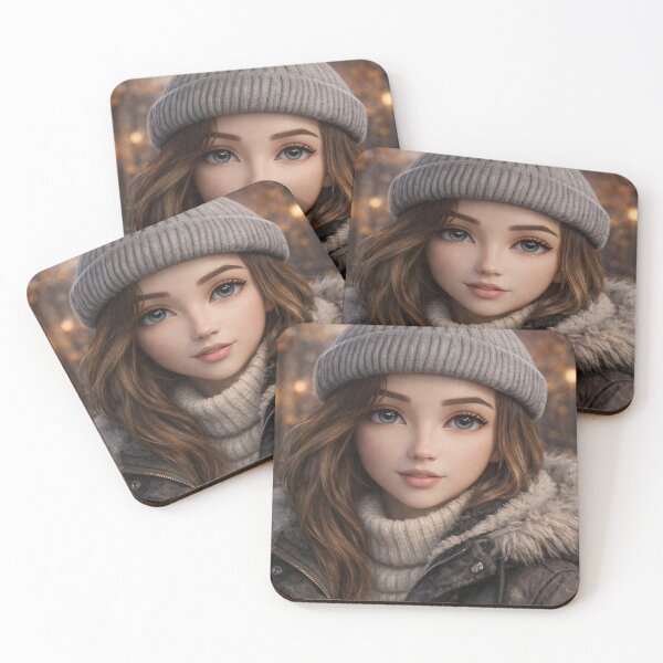Item preview, Beautiful Girl in Winter Jacket and Grey Beanie Hat designed and sold by Nonanany.