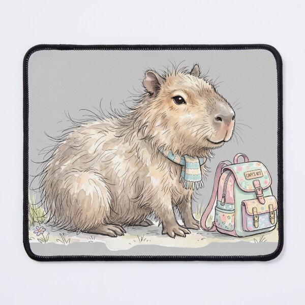Item preview, Cute Watercolor Capybara with School Backpack Art designed and sold by BreezifyDesignStudio.
