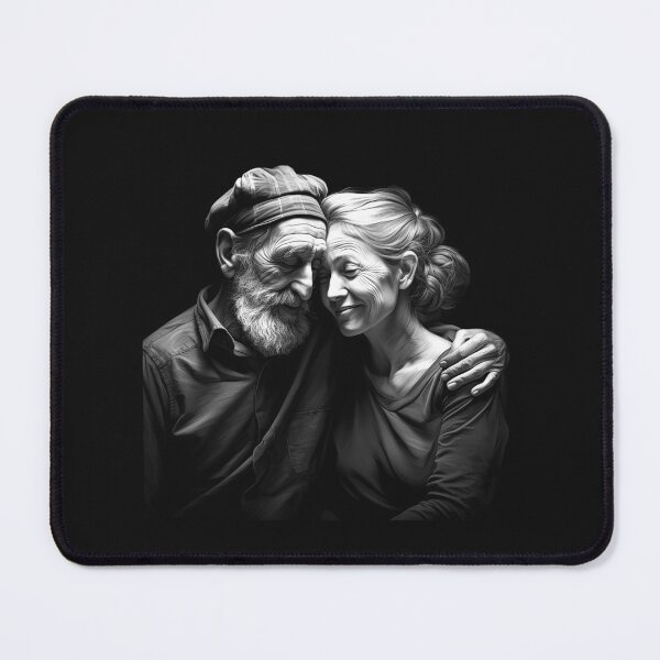 Item preview, Tender Elderly Couple Embrace Black and White Art designed and sold by inkoutninja.