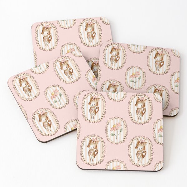 Item preview, Cute Tabby Kitten Cat with Bow and flower on pink designed and sold by JanetMGraham.