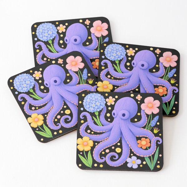 Item preview, Textured Purple Octopus in Blooming Flower Garden designed and sold by TinyBold Co..