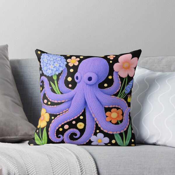 Item preview, Textured Purple Octopus in Blooming Flower Garden designed and sold by TinyBold Co..
