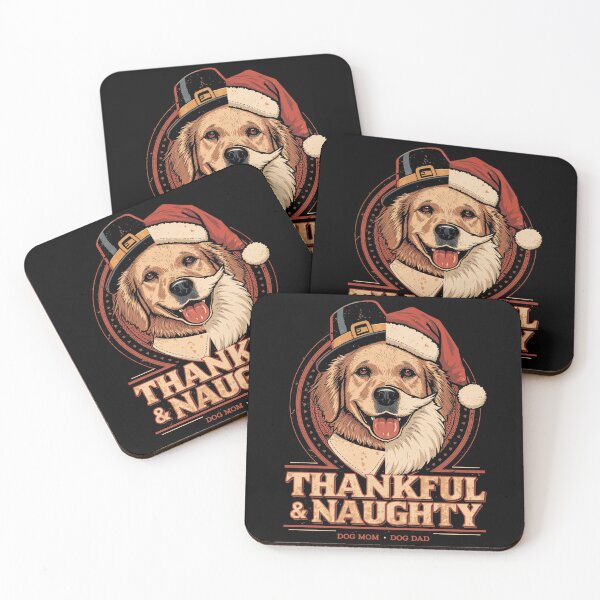 Item preview, Thankful and Naughty Funny Golden Dog Mom&Dad Thanksgiving Christmas Vintage designed and sold by CF_VintageDesign.