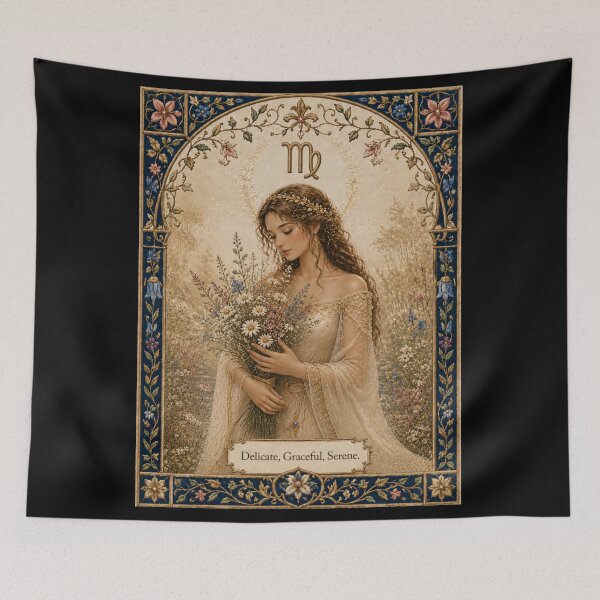 Item preview, Virgo Zodiac Maiden | Celtic Art Aesthetic | Medieval Fantasy Faux Embroidery Art designed and sold by doinitzart.