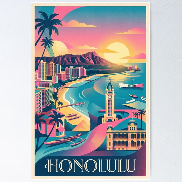 Item preview, Honolulu Art Deco Poster designed and sold by CityMapPosters.