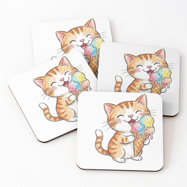 Item preview, Cute Orange Tabby Cat Eating Colorful Ice Cream Cone designed and sold by TaiwanMemory.