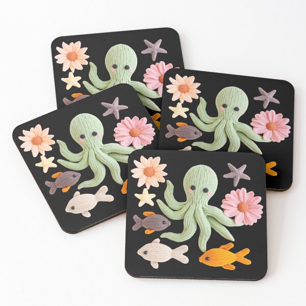 Item preview, Cute Knitted Green Octopus and Sea Friends designed and sold by TinyBold Co..