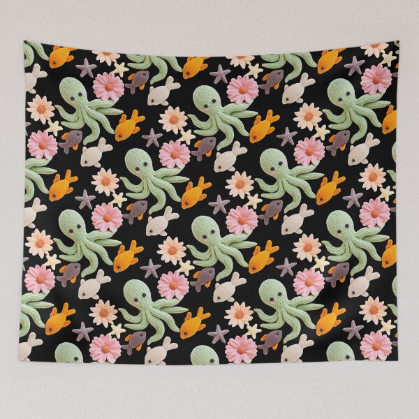 Item preview, Cute Knitted Green Octopus and Sea Friends designed and sold by TinyBold Co..