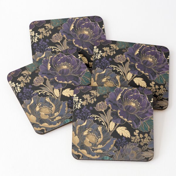 Item preview, Luxury Dark Floral Pattern | Blue Gold Botanical Flowers | Elegant Midnight Garden Art | Gothic Floral Design designed and sold by GalleryPeak.