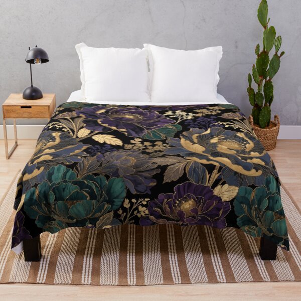 Item preview, Luxury Dark Floral Pattern | Blue Gold Botanical Flowers | Elegant Midnight Garden Art | Gothic Floral Design designed and sold by GalleryPeak.
