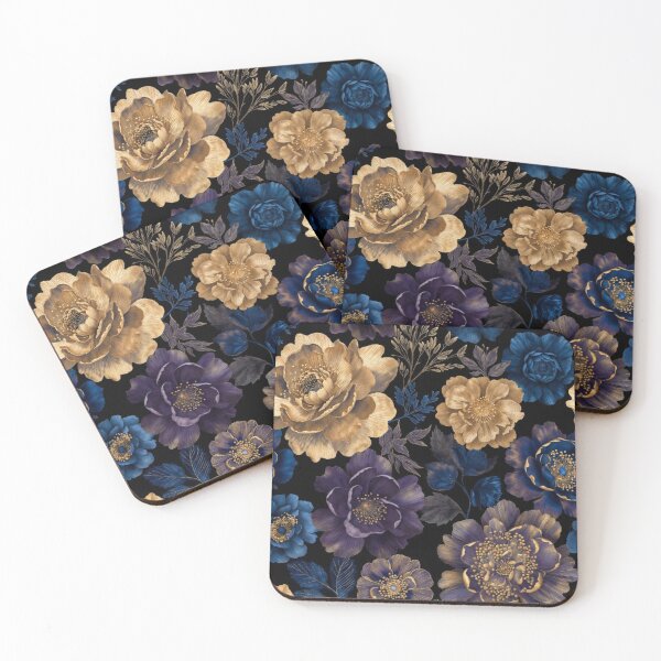 Item preview, Luxury Gold & Sapphire Floral Pattern | Elegant Dark Botanical Flowers | Midnight Garden Aesthetic designed and sold by GalleryPeak.