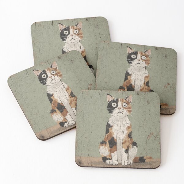 Item preview, Startled Wide-Eyed Calico Cat Folk Art designed and sold by PictorialWhimsy.