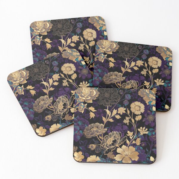 Item preview, Luxury Gold Floral Pattern | Dark Purple Botanical Garden | Elegant Midnight Flower Design designed and sold by GalleryPeak.