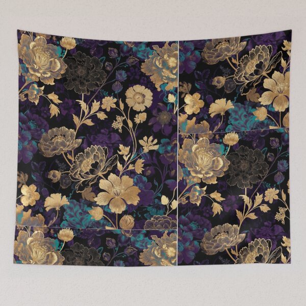 Item preview, Luxury Gold Floral Pattern | Dark Purple Botanical Garden | Elegant Midnight Flower Design designed and sold by GalleryPeak.