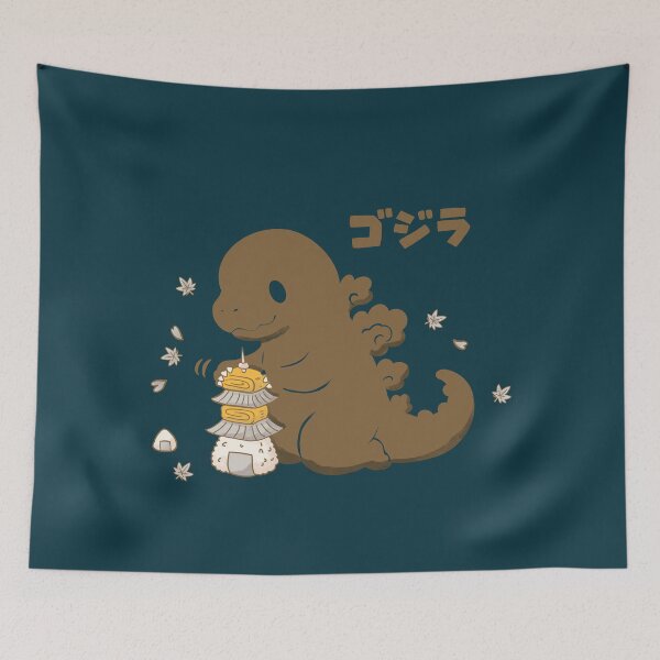 Item preview, Cute Chibi Kaiju with Pagoda and Onigiri designed and sold by LafinaArt.