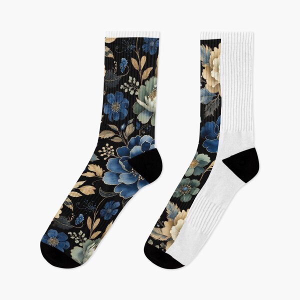 Item preview, Blue Gold Floral Pattern | Elegant Botanical Flower Design | Luxury Dark Floral Art designed and sold by GalleryPeak.