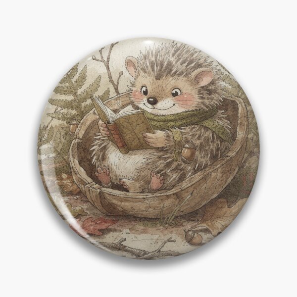 Item preview, Spiky Critter Reading in a Walnut Shell Storybook Art designed and sold by PictorialWhimsy.