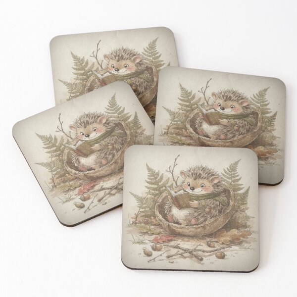 Item preview, Spiky Critter Reading in a Walnut Shell Storybook Art designed and sold by PictorialWhimsy.