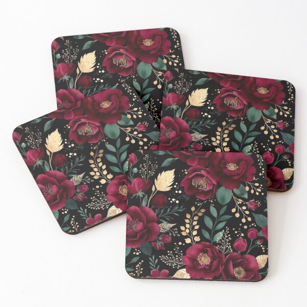 Item preview, Burgundy Rose Pattern | Luxury Dark Floral Design | Elegant Red Flowers with Gold Botanical Accents designed and sold by GalleryPeak.