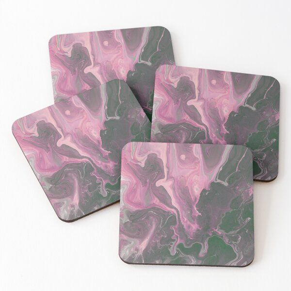 Item preview, Abstract Fluid Art: Pink and Deep Forest Green Marble Swirl designed and sold by L&L.