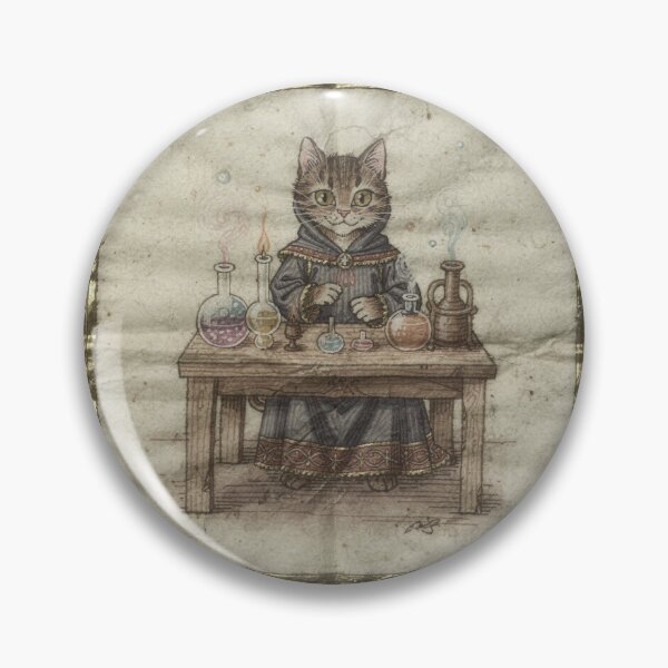 Item preview, Medieval Cat Alchemist with Bubbling Flasks Manuscript designed and sold by PictorialWhimsy.