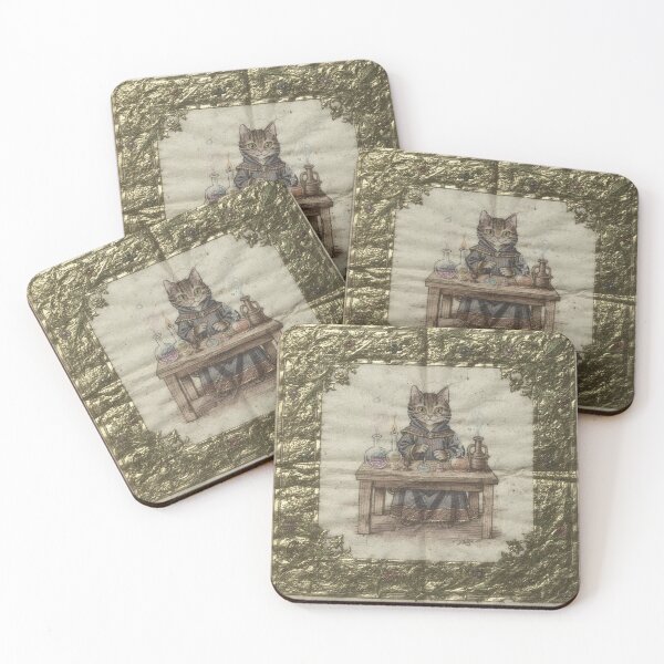 Item preview, Medieval Cat Alchemist with Bubbling Flasks Manuscript designed and sold by PictorialWhimsy.