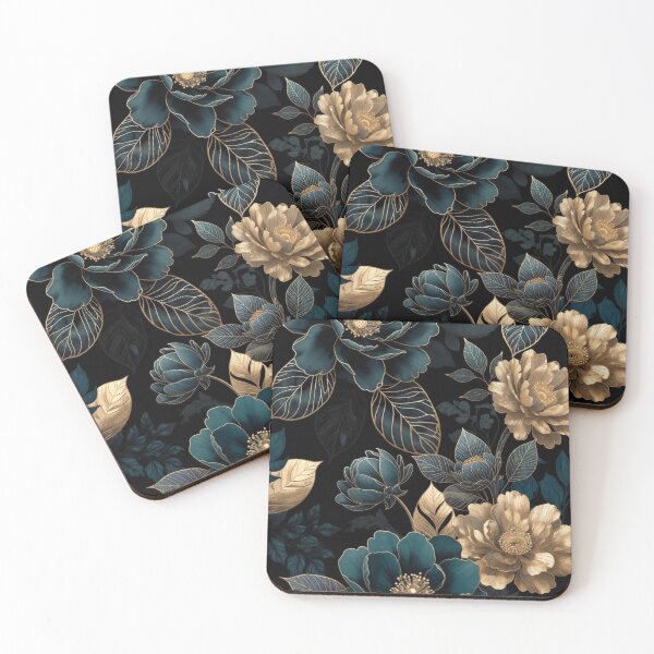 Item preview, Midnight Blue Floral Pattern | Luxury Gold Botanical Flowers | Elegant Dark Floral Design designed and sold by GalleryPeak.