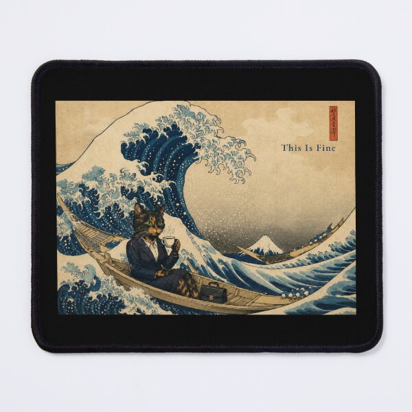 Item preview, This Is Fine — Tortoiseshell Cat Boss Lady Great Wave Kanagawa Parody Poster designed and sold by Martin's_Design.