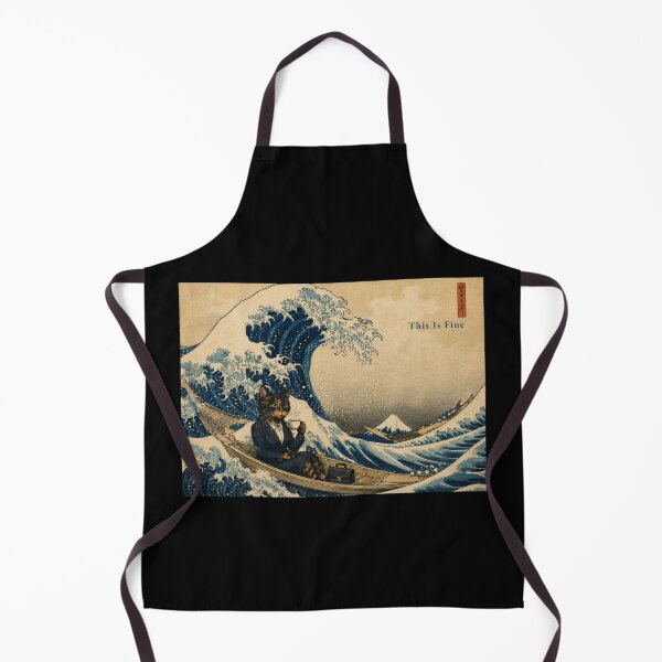 Item preview, This Is Fine — Tortoiseshell Cat Boss Lady Great Wave Kanagawa Parody Poster designed and sold by Martin's_Design.