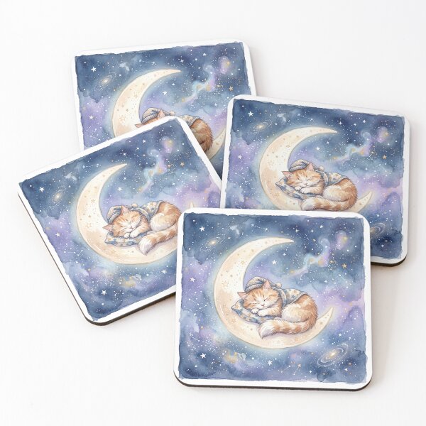 Item preview, Watercolor Celestial Sleeping Cat Illustration designed and sold by ryanguas.
