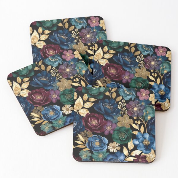 Item preview, Luxury Floral Pattern | Navy Blue & Burgundy Flowers | Gold Botanical Garden Design designed and sold by GalleryPeak.