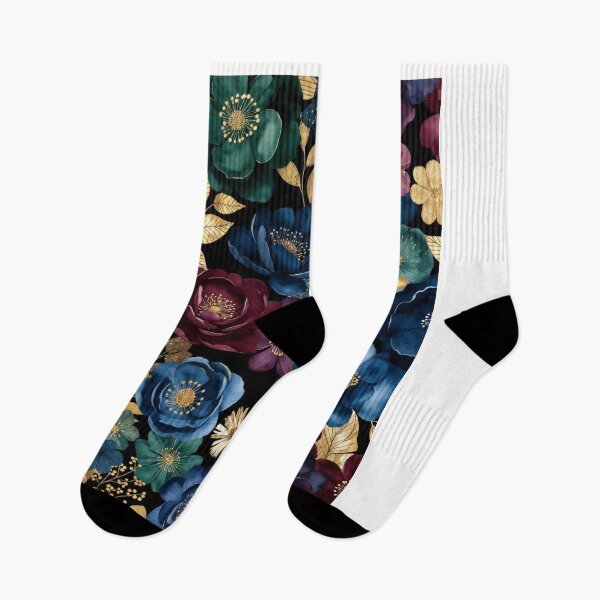Item preview, Luxury Floral Pattern | Navy Blue & Burgundy Flowers | Gold Botanical Garden Design designed and sold by GalleryPeak.