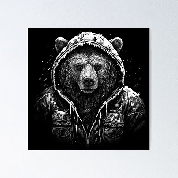 Item preview, Hooded Bear Dark Wildlife Portrait Art designed and sold by inkoutninja.
