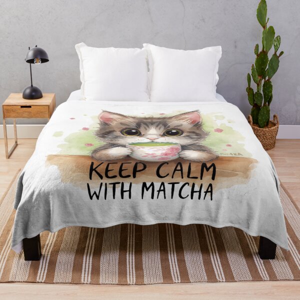 Item preview, Cute Cat Drinking Matcha – Keep Calm With Matcha Kawaii Watercolor Illustration designed and sold by JessLamunn89.