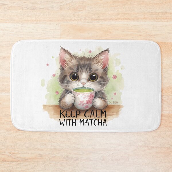 Item preview, Cute Cat Drinking Matcha – Keep Calm With Matcha Kawaii Watercolor Illustration designed and sold by JessLamunn89.