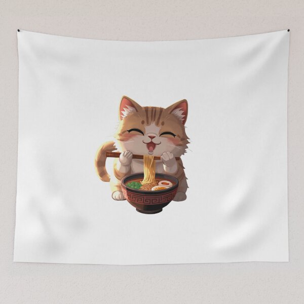 Item preview, Cute Kawaii Cat Eating Ramen Noodles – Adorable Kitty Food Lover Illustration, Japanese Style Cartoon designed and sold by JessLamunn89.