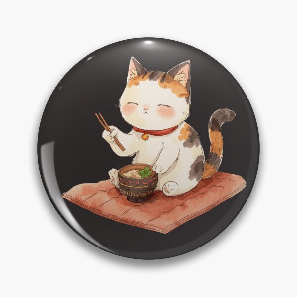 Item preview, Cute Calico Cat Eating Noodles Illustration – Kawaii Cat Lover Design designed and sold by JessLamunn89.