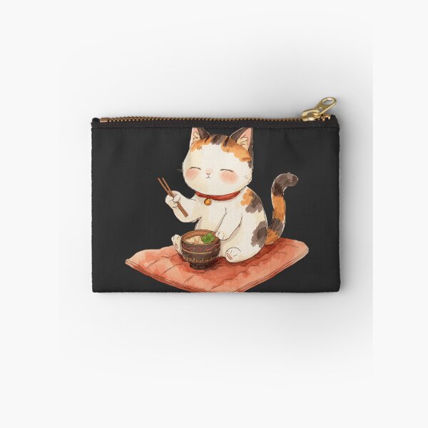 Item preview, Cute Calico Cat Eating Noodles Illustration – Kawaii Cat Lover Design designed and sold by JessLamunn89.