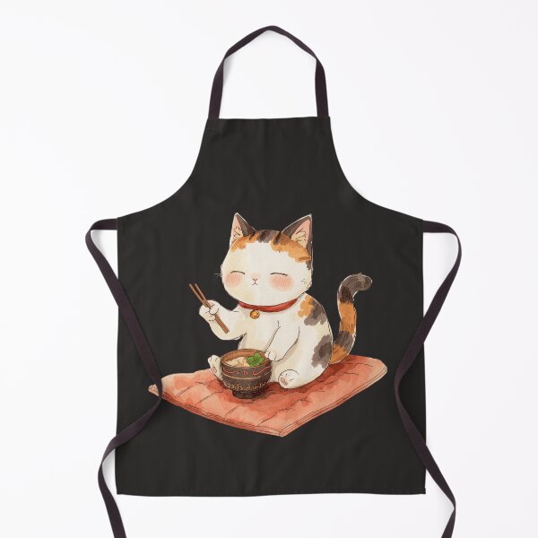 Item preview, Cute Calico Cat Eating Noodles Illustration – Kawaii Cat Lover Design designed and sold by JessLamunn89.