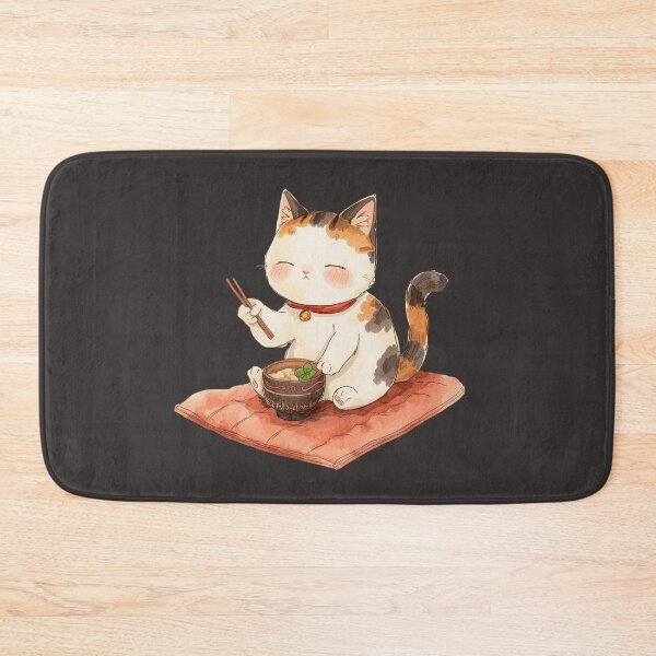 Item preview, Cute Calico Cat Eating Noodles Illustration – Kawaii Cat Lover Design designed and sold by JessLamunn89.