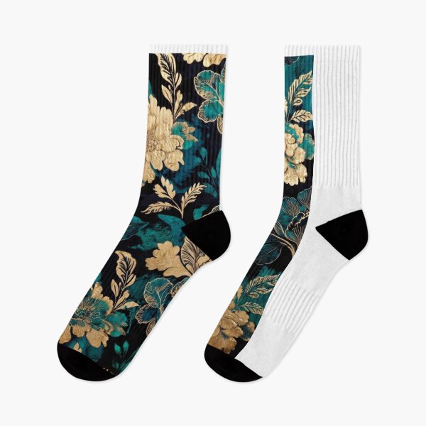 Item preview, Teal Gold Floral Pattern | Luxury Botanical Damask Design | Elegant Vintage Flower Artwork designed and sold by GalleryPeak.