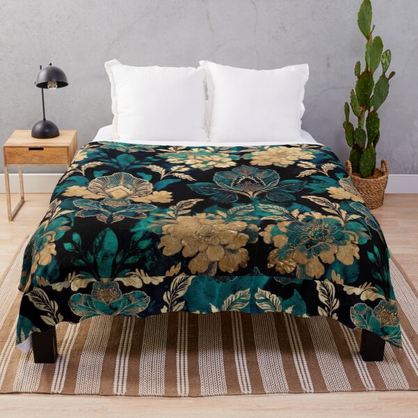 Item preview, Teal Gold Floral Pattern | Luxury Botanical Damask Design | Elegant Vintage Flower Artwork designed and sold by GalleryPeak.