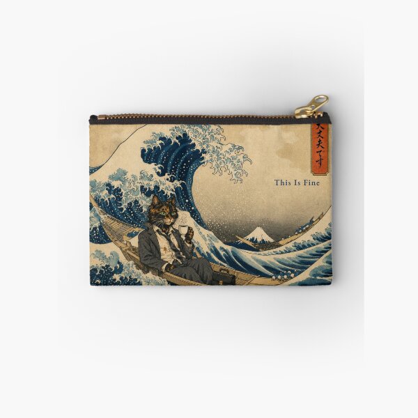 Item preview, This Is Fine — Tortoiseshell Cat Disheveled Suit Great Wave Kanagawa Parody Poster designed and sold by Martin's_Design.