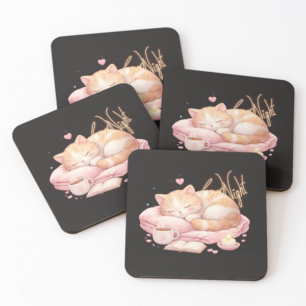 Item preview, Cute Sleeping Cat Good Night Illustration – Cozy Kitten with Candle, Tea & Book | Kawaii Aesthetic Art designed and sold by JessLamunn89.
