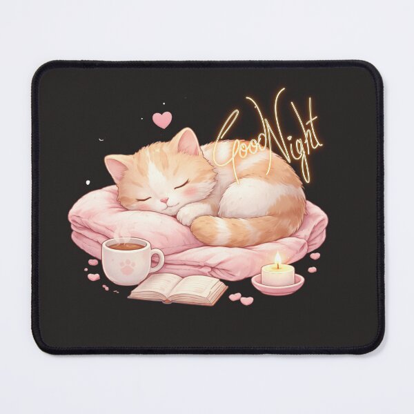 Item preview, Cute Sleeping Cat Good Night Illustration – Cozy Kitten with Candle, Tea & Book | Kawaii Aesthetic Art designed and sold by JessLamunn89.