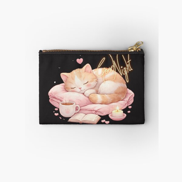 Item preview, Cute Sleeping Cat Good Night Illustration – Cozy Kitten with Candle, Tea & Book | Kawaii Aesthetic Art designed and sold by JessLamunn89.
